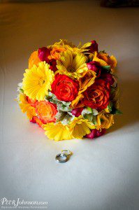 bride bouquet yellow red santa barbara rings peer johnson